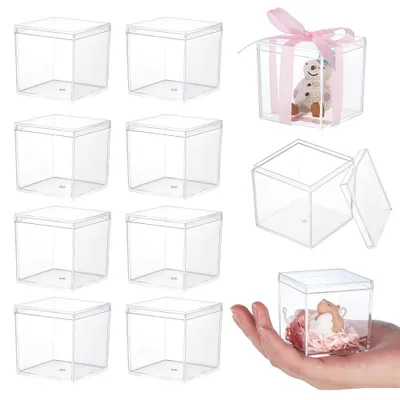12 Acrylboxen mit Deckel, 5,3 cm, transparent, quadratisch