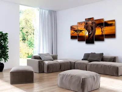 Produktbild von Akustikbild Afrika 200x100 cm Bilder Akustikschaum Hochleistungsschallabsorber Schallschutz Leinwand 5 tlg Wandbild Raumakustik Schalldämmung Tier Elefant g-C-0025-b-m