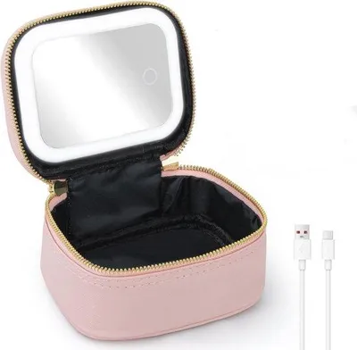 Productafbeelding van Mini-spiegel met LED-verlichting - Make-up spiegel voor dames - Roze