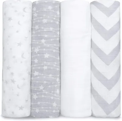 Productafbeelding van Inbakerdekens van mousseline, set van 4 – grijs