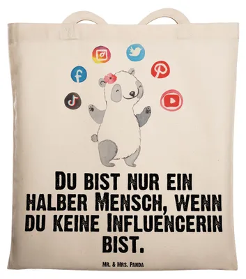 Produktbild von Mr. & Mrs. Panda Jutebeutel Influencerin Herz - Transparent - Geschenk, canvas tasche, Stoffbeutel, Laptoptasche, Einkaufstasche, Tote Bag