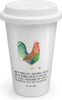 Produktbild von Mr. & Mrs. Panda Thermobecher To Go Hahn Korn - Weiß - Geschenk, Kaffeebecher, Eier, Bauernhof, Henne, Becher, Natur, Coffee, ToGo