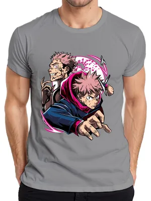 Immagine prodotto di Maglietta da uomo Jujutsu Kaisen Yuji Itadori Sukuna Anime Action Fan Gift, Grigio, L