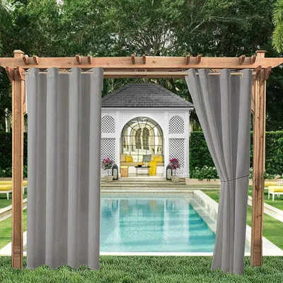Produktbild von 2er-Set Outdoor Vorhang Gardinen Verdunkelungsvorhang Blickdicht, Garten Patio Balkon Wasserdicht Sonnenschutz & Sichtschutz Outdoorvorhäng (132*213cm, Hellgrau)