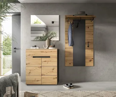 Produktbild von Garderoben-Set >Canu< in Basalt Grau / Artisan - 175x190x37cm (BxHxT)