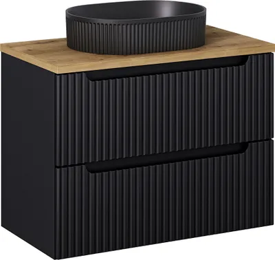 Produktbild von Waschtisch 80cm, in schwarz mit Eiche, gerillte Front, NEWPORT-56-BLACK