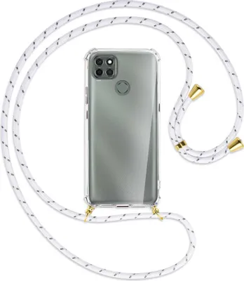 Produktbild von Handykette Backcover-Schutzhülle mit Band (Metall goldfarben) für Motorola Moto G9 Power - weiß/grau