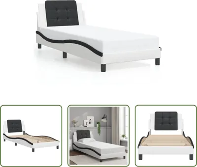 Produktbild von The Living Store Bettgestell mit Kopfteil Weiß und Schwarz 100x200 cm Kunstleder