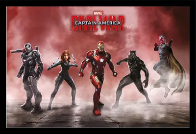Produktbild von Captain America - Poster - Civil War - Team Iron Man + Wechselrahmen, Shinsuke® Maxi MDF schwarz, Acryl-Scheibe