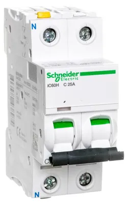 Immagine prodotto di Interruttore automatico Schneider Electric iC60H, 1P+N, 25A, caratteristica C A9F07625