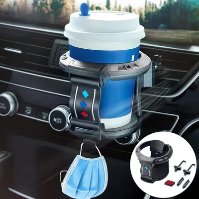 Obrázek produktu pro Držák na nápoje do auta, určený pro umístění do ventilační mřížky, s průměrem až 7,5 cm, s háčky na klíče a drobné předměty