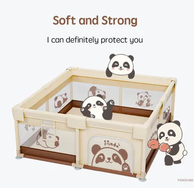 Produktbild von Baby Laufstall - Spielgitter - 150–180 cm groß - Sicherheitstür - Indoor Outdoor - Metallrahmen - Aufbewahrungstasche - Panda Motiv