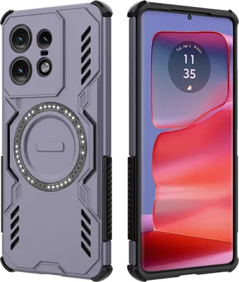 Image de Etui magnétique pour Motorola Edge 50 Pro, bumper hybride PC et TPU, aérations pour la dissipation de la chaleur Etui violet