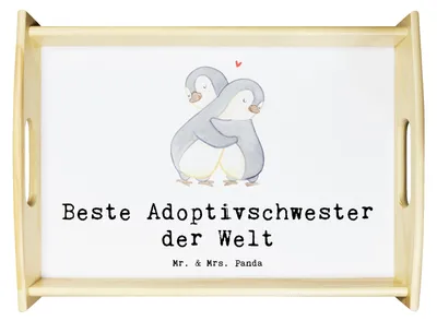Produktbild von Mr. & Mrs. Panda Snack Tablett Pinguin Beste Adoptivschwester der Welt - Weiß - Geschenk, Servier, Tochter, Serviertablett, Familie, Dekotablett, Sofa, Adoptiv