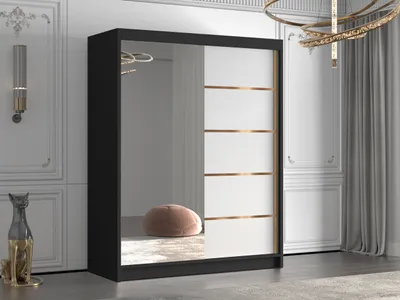 Obrázek produktu pro Vysoká šatní skříň 150 cm se zrcadlem TENAHA - černá / bílá