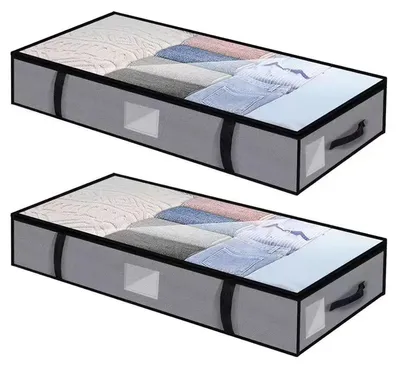 Aufbewahrungsboxen unter dem Bett, 2er-Set, Vlies, 100x50x15 cm, grau