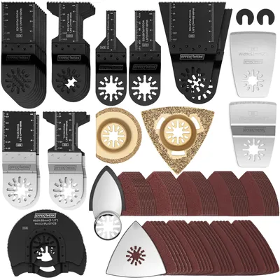 Image de Jeu d'accessoires multifonction : lames de scie et kit de ponçage - 105 pièces pour bois, plastique et métal