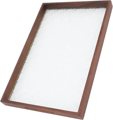 Produktbild von Rechteckiges Teetablett aus Holz und Glas mit elegantem Papierschnittmuster, Serviertablett für Tee zu Hause, im Hotel oder Büro, Walnussholz-Glastablett (L)