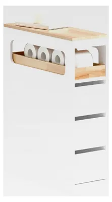 Produktbild von Schmaler Badezimmerschrank mit 3 Schubladen – Platzsparender Badschrank auf Rollen, Weiß, 65x23x82cm