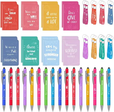Productafbeelding van Bedank cadeaus - Set van 64 - 16 notitieboekjes met motiverende citaten - 16 balpennen - 16 sleutelhangers