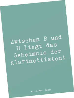 Produktbild von Mr. & Mrs. Panda Postkarte Spruch Klarinette Geheimnis - Meeresbrise - Geschenk, Musikhumor, Ansichtskarten, Fotokarte, Notenlesen, Postkarten, Instrument, Lernen, Musik