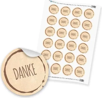 Produktbild von 24 x itenga Sticker „Danke Stempeldesign Braun“ unlackiert (Motiv 82)