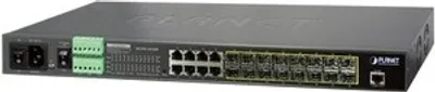 Produktbild von PLANET Managed Metro Ethernet Switch 16-port 100/1000Base-X SFP + 8-port 10/100/1000, Base-T L2/L4, (AC+2 DC, DIDO), Managed, L2+, Gigabit Ethernet (10/100/1000), Power over Ethernet (PoE), Rack-Einbau, 1U