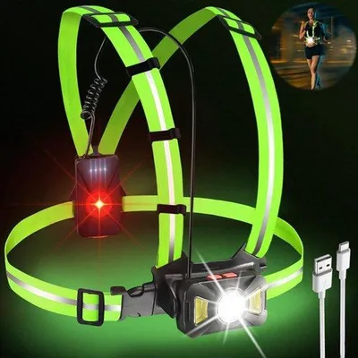 Produktbild von LED Laufweste mit 65° einstellbarer Strahlungswinkel, USB-Ladefähigkeit, Nachtlauf-Licht für Joggen, Radfahren, Wandern