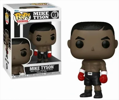 A Funko Pop! vinyl figure of Mike Tyson in its original packaging, displayed next to the figure itself.