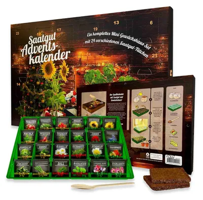 Productafbeelding van Zaden Adventskalender 2026 Compleet Kweekset met 24 Zaadsoorten en Mini-Broeikas Cadeau voor Tuinliefhebbers Verrassingszakjes met Bloemen