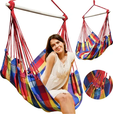 Zdjęcie produktu dla Krzesło brazylijskie fotel wiszący hamak ogrodowy z drążkiem huśtawka boho
