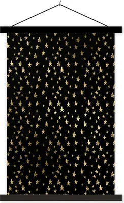 Produktbild von MuchoWow® Textilposter Muster - Sterne - Gold 40x60 cm mit schwarzem Rahmen - Wanddekorationen
