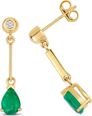 Image de Boucles d'Oreilles Femme Or 375/1000 et Diamant 0.07 Carat avec Emeraude - 25mm*5mm; TRS31979KY