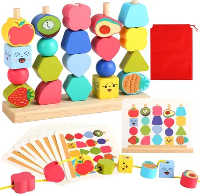 Imagen del producto de Juguetes de madera a partir de 2 años: juego inspirado en Montessori para desarrollar habilidades motoras, con formas encajables