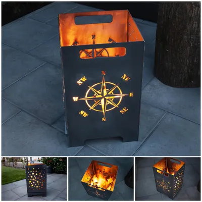 Produktbild von Kompass Feuertonne Feuerschale Feuerkorb + Grillplatte Grillring Feuerplatte, Design:Kompass & Grillplatte