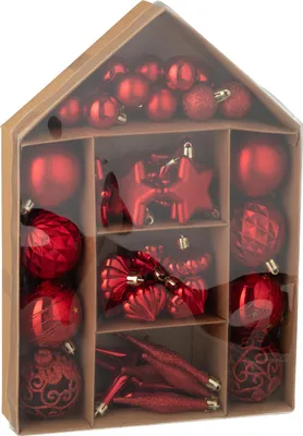 Produktbild von J-Line Dose Von 50 Weihnachtskugel Plastik Weihnachtsrot