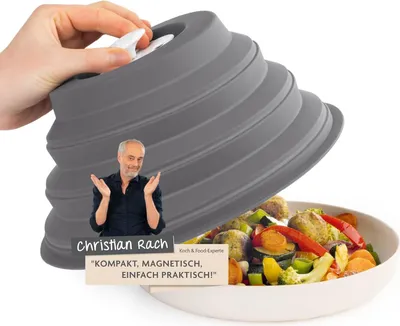 Obrázek produktu pro Skládací kryt na mikrovlnnou troubu KitchBo s magnetem pro snadné uložení v mikrovlnné troubě | Christian Rach říká: Kompaktní, magnetický, prostě praktický [silikon, bez BPA)