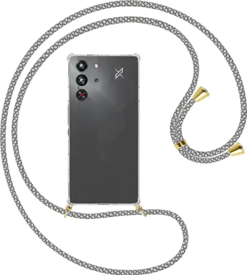 Produktbild von Handykette Backcover-Schutzhülle mit Band (Metall goldfarben) für ZTE Nubia Red Magic 10 Pro - weiß/grau kariert