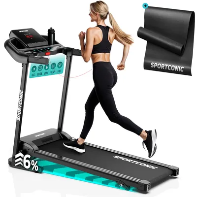 Produktbild von Sportconic Elektrisches Laufband klappbar 12 km/h, Steigung, 12 Programme, LED-Display & Pulsmesser, leise & kompakt, Schutzmatte