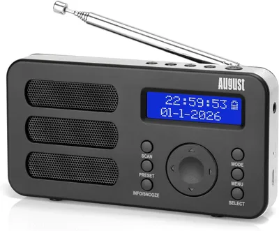 Produktbild von Tragbarer DAB+ FM Alarm Radiowecker Wiederaufladbar AUX 40 Presets - August MB225