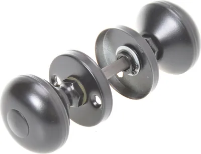 Produktbild von Aqbau® Türknauf mit Rosette Rund Zweiteilig Schwarz | Runder Türgriff für Innentüren und Außentüren Aluminium Pulverbeschichtet | Komplettes Set Türknöpfe inkl. Bolzen und Schrauben