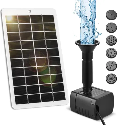 Obrázok produktu pre Solárne čerpadlo pre fontánu, vonkajšie použitie, 4W, 5V, s solárnym panelom, prietok 200 litrov za hodinu. Vonkajšie solárne čerpadlo s 1,5 metrovým káblom, 9 tryskami a 6 režimami, vhodné pre vtáčie kúpele