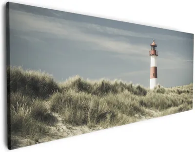 Produktbild von Wallario Premium Leinwandbild Leuchtturm auf der Düne am Strand in Größe 80 x 200 cm