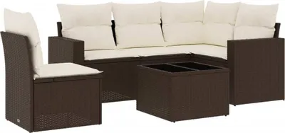 Image de vidaXL Ensemble de salon de jardin 6 pièces avec coussins Marron Poly Rattan