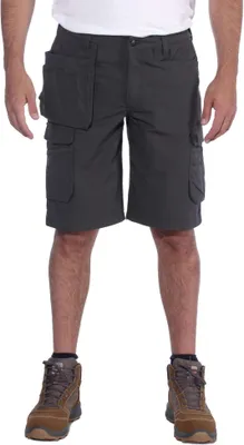 A person wearing Carhartt work shorts and boots, shown from the waist down against a white background.