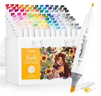 Alkoholmarker-Set, 108+1 Farben, Doppelspitze, für Künstler