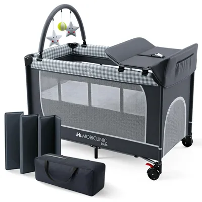 Immagine prodotto di Mobiclinic Baby Reisebett 3 in 1 Fasciatoio Playpen Pareti laterali ariose con ingresso laterale Caelum, Max. 15 kg Ruote con freno, traspiranti