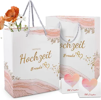 Imagen del producto de Bolsas de regalo de papel, 2 unidades, color rosa, con asa, para bodas