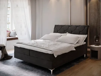 Produktbild von Masseno Boxspringbett MACON 140x200 cm Komplett-Set mit Bonell Matratze und Topper, Polsterbett mit Bettkästen -Schwarz, ASTON 18