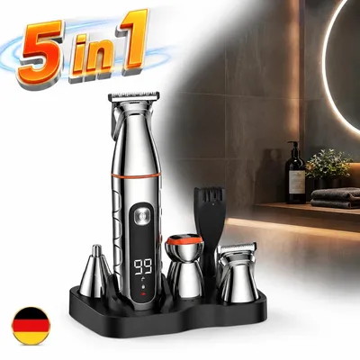 Image de Kit de tondeuse multifonction 5-en-1, professionnel, étanche (IPX6), rechargeable par USB-C, avec écran LED